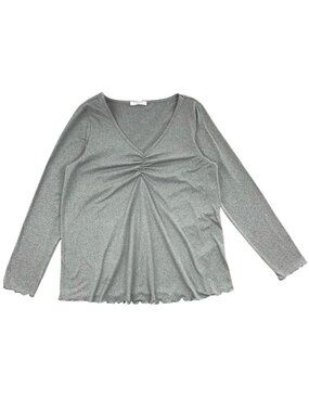 Ekouaer Silver Metallic Shimmer Ruched V Neck Top